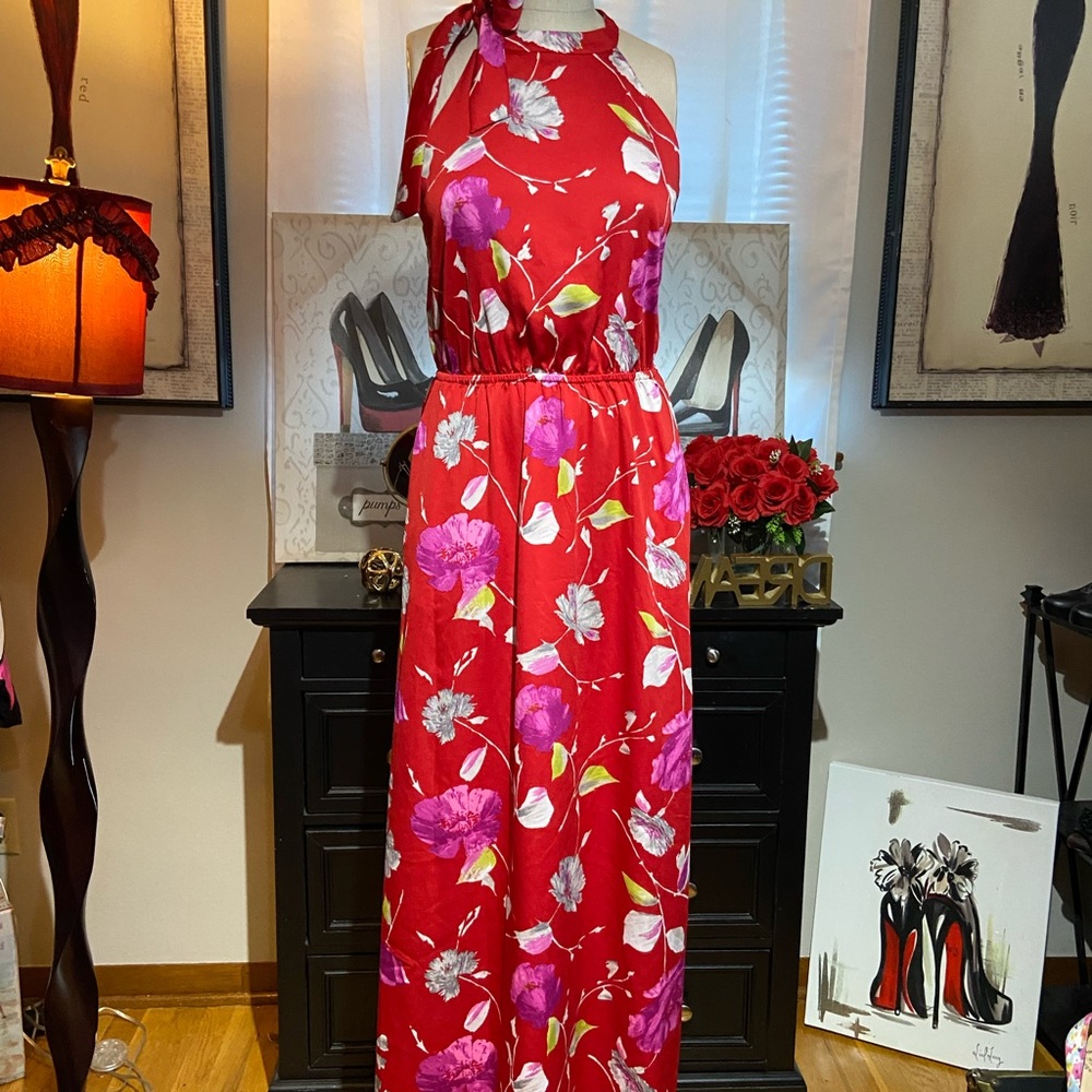 Red floral maxi dress